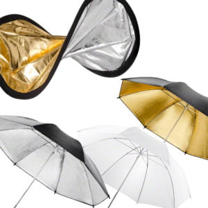 Doppelreflektor + Schirme  silber/gold/weiß