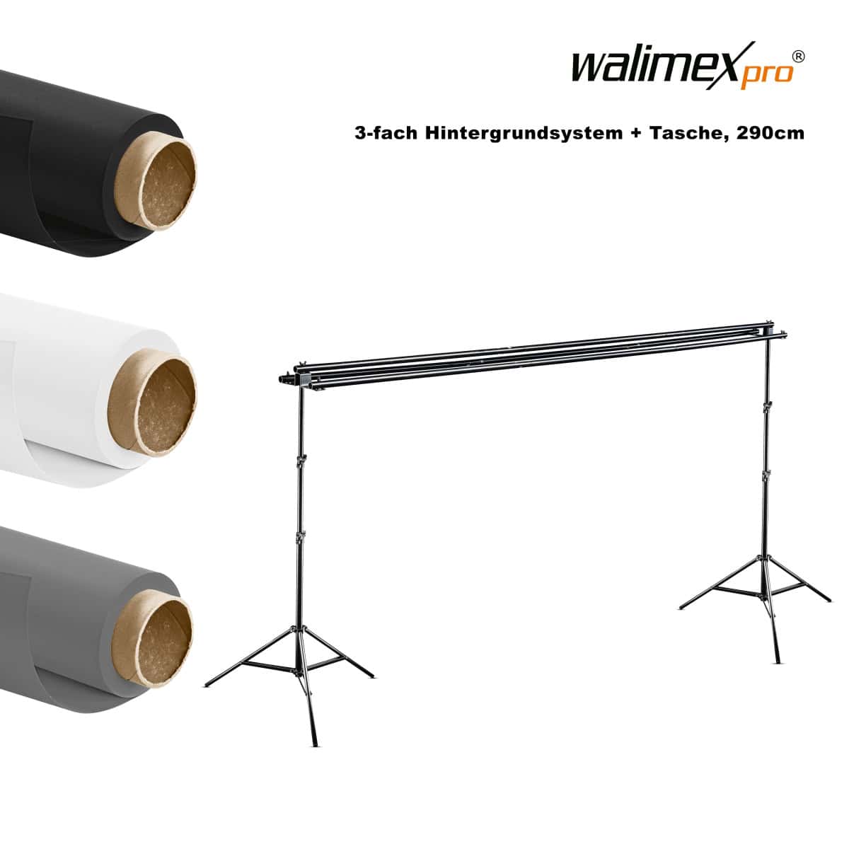 walimex pro 3-fach Hintergrundsystem max. Höhe 250cm, max. Breite 290cm