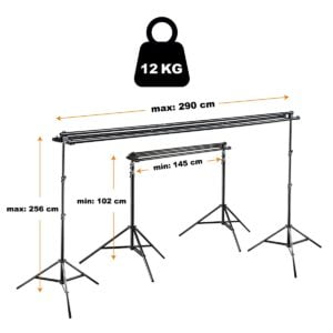 3-fach Hintergrundsystem max. Höhe 250cm, max. Breite 290cm