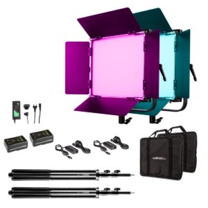LED Rainbow 100W RGB Set 4 2 Leuchten, Lampenstative, Akkus, Ladegeräte